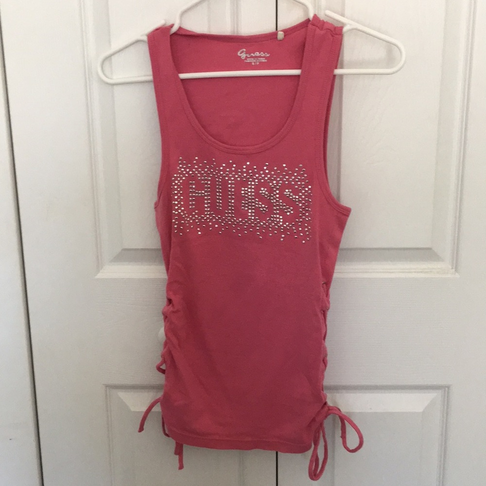 Guess brand rhinestone logo sleeveless tank top